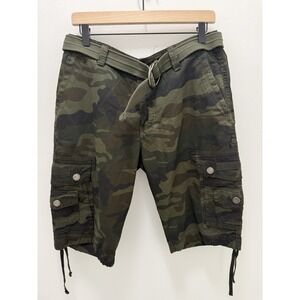 XRAY Jeans Cargo Shorts Mens 32 Olive Camo Belted Military Utility NWT Cotton